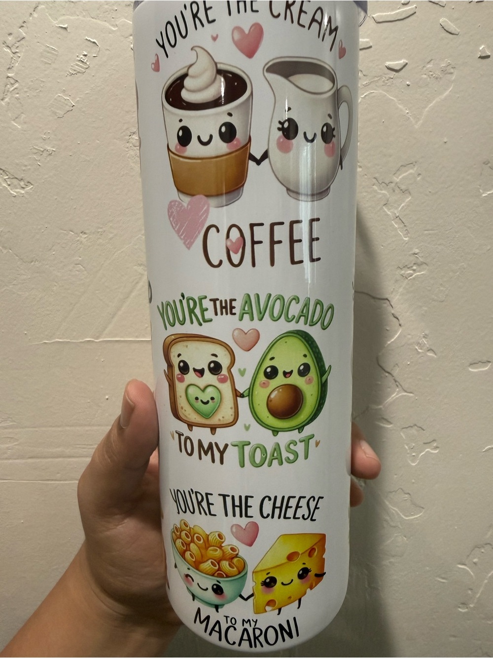 Cute White Avocado & Coffee Cartoon Stainless Tumbler